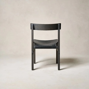 Chaises de salle à manger sans accoudoirs en bois massif rustique vintage avec siège en cuir noir pour salle à manger, bureau à domicile et hôtel - Product Image 4