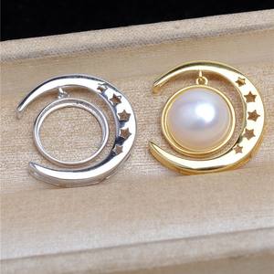 Pendentif lune en argent S925 avec étoiles, 13.3mm, composants de bijoux, composants de bricolage pour la fabrication de colliers, accessoires - Product Image 5