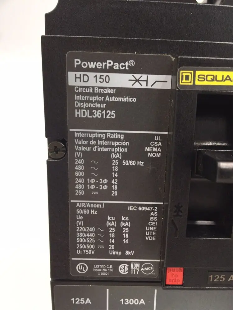 Американские продукты PowerPact 125 Ампер HDL36125 3-полюсный квадратный D автоматический выключатель