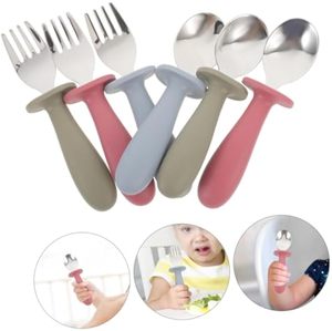 2025 nouveaux animaux sans Bpa Silicone en acier inoxydable bébé fourchette cuillère ensembles sûr Silicone cuillère mangeoire Silicone bébé cuillère pour <span class=keywords><strong>les</strong></span> enfants - Product Image 2
