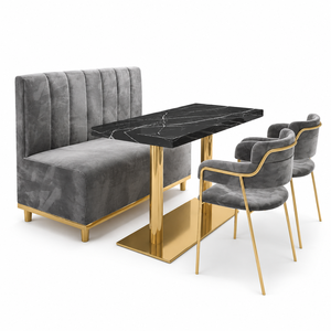 Ensemble de mobilier de restaurant moderne de luxe, table à manger en marbre et acier inoxydable, banquette pour café, hôtel, projet commercial - Product Image 4