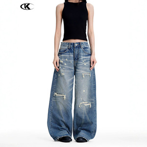 <span class=keywords><strong>YOFA</strong></span> Herren Maßgeschneiderte Hochwertige Baumwoll-Jeans im Amerikanischen Vintage-Stil mit Rissen, Weitem Bein und Loser Passform für Streetwear - Product Image 2