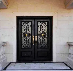 Superior Brand New Used For Sale Black Brush Copper Exterior Doors Wrought Iron Villa Door