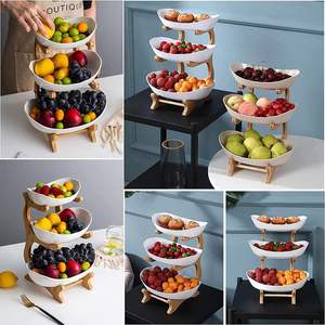 Nampan buah 2/3-lantai mangkuk buah dengan bambu alami berdiri untuk kue buah (ukuran: 3 lapisan, warna: Putih), putih, 3 lapisan - Product Image 6