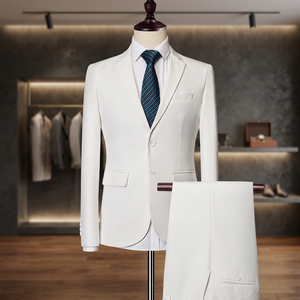 Men's Customizable Woolen Fabric Business Suit <b>Set</b> Single Breasted Zipper Fly Pants Knitted Shirt Flat Front Notched Adults - Product Image 3