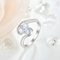 Bague en argent sterling 925 à trois pierres Zirconia Stone Stacking Heart Ring Jewelry