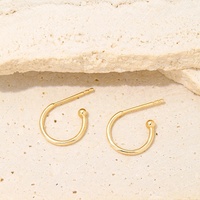 AU585 boucles d'oreilles en or pur solide de haute qualité U perle demi cerceau boucle d'oreille pour femmes bijoux