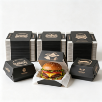 Boîte à hamburger personnalisée avec logo, en carton blanc biodégradable, emballage jetable pour les restaurants de restauration rapide, vente en gros