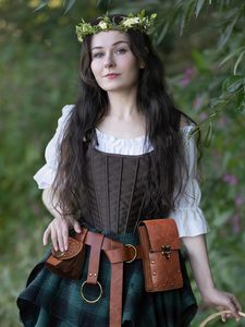 Ensemble de pochettes de ceinture en similicuir style elfe médiéval, sac banane vintage, couronne de fleurs, pour <span class=keywords><strong>femme</strong></span>, idéal pour LARP, cosplay, costume d'<span class=keywords><strong>Halloween</strong></span> - Product Image 2