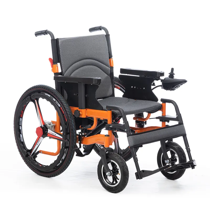 Fauteuil roulant électrique portable à quatre roues pliant et rangeant le dernier design Fauteuil roulant électrique léger en acier pour handicapés