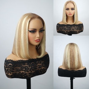 วิกผมบ๊อบสีสั้นแบบ100% <span class=keywords><strong>ผม</strong></span>อินเดียวิก<span class=keywords><strong>ผม</strong></span>ด้านหน้าแบบลูกไม้ตัดมาใหม่ไฮไลต์613<span class=keywords><strong>ผม</strong></span>บ๊อบวิกผมมนุษย์ - Product Image 3