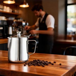 Espumador de leche de acero inoxidable con tapa y boquilla, jarra para café, para latte art y té con leche - Product Image 2