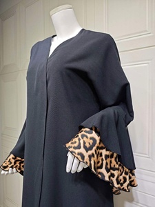 Sharut Turchia Elegante Caftano Personalizzato Modesto Abito da Donna Dubai Musulmano con Maniche a Volant Leopardate Kimono Aperto Abaya - Product Image 6