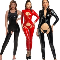 Combinaison Catwoman sans entrejambe, justaucorps de danse en latex ouvert, effet mouillé brillant, en cuir PVC, combinaison sexy