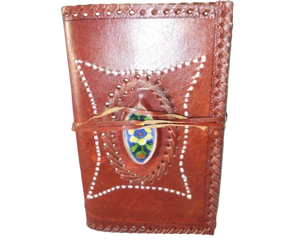 Carnet de notes rétro en cuir véritable fait main avec reliure en pierre, imprimé marron personnalisé, pour les voyages et les notes quotidiennes - Product Image 1