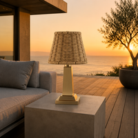 Lampe de table d'extérieur sans fil rechargeable à LED 3W, 50000 heures, charge rapide Type-C, tactile, intensité réglable, étanche IP44, en fer et rotin, pour hôtel