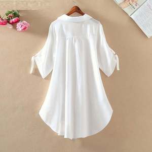 เสื้อชีฟองแฟชั่นลำลองขายดี รุ่น I-0623 ทรงยาว ไซส์ใหญ่ สำหรับผู้หญิง เสื้อสีขาวสำหรับฤดูร้อน เสื้อเชิ้ตทรงหลวม - Product Image 6