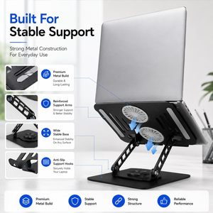Metal Tablet PC <b>Laptop</b> Stand 360 Rotation Portable Folding <b>Table</b> with Two Heat Dissipation Fans <b>Adjustable</b> - Product Image 3