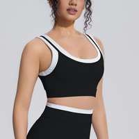 Dames Contrast Dubbellaagse Sportbeha 80 Procent Nylon 20 Procent Spandex U-hals Mouwloos Yoga Workout Fitness Top