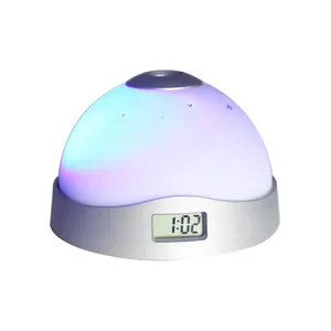 Jam Alarm anak lampu malam proyektor langit berbintang biru jam Alarm Digital tampilan temperatur waktu 7 warna untuk hadiah anak laki-laki dan perempuan