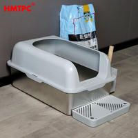 Kotak Pasir Kucing Toilet Hewan Peliharaan Bahan Stainless Steel Kapasitas Besar Mudah Dipindahkan Desain Semi-Tertutup untuk Menghilangkan Bau