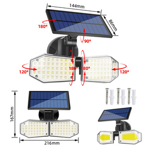Lampe murale solaire de jardin étanche IP 65, 120 LED, capteur de lumière intégré, lampe à double tête rotative, lampadaire - Product Image 3