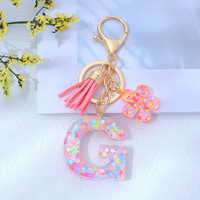 Porte-clés en résine scintillante rose avec pompon, style lettre alphabet, écologique et durable, vente en gros