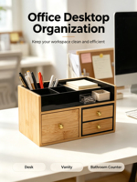 Organisateur de bureau en bambou, boîte de rangement de bureau en acrylique noir, boîte de rangement pour papeterie, cosmétiques et maquillage pour la maison, le bureau ou la commode