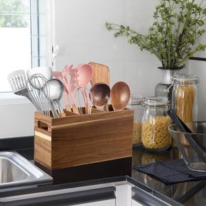 Boîte de rangement en bois, organiseur de cuisine, bois massif, couleur naturelle, pour la maison et le bureau - Product Image 1