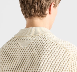 <span class=keywords><strong>Cardigan</strong></span> in Maglia per Uomo con Logo Ricamato Personalizzato, 100% Cotone, Design Traforato, Casual, <span class=keywords><strong>Slim</strong></span> Fit, Beige, Manica Lunga - Product Image 5