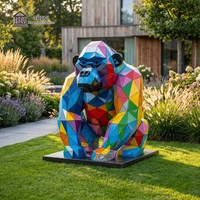 Sculpture d'animal gorille géante personnalisée en acier inoxydable, statue métallique géométrique colorée pour jardin et parc, vente en gros OEM
