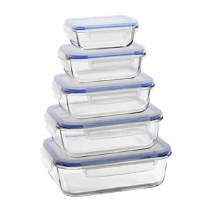 Recém Bloqueio Tampa Lunch Box Vidro Temperado Casa Utensílios Louça Refeição-Prep Food Storage Containers Set