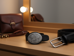 Fibbia per cintura rotonda in argento nero opaco, 4,5 cm, grande, in lega placcata - Product Image 2