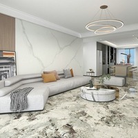 Dalle en pierre frittée émaillée polie effet marbre 1000x3000, panneau à veinage continu pour mur, sol, piscine, restaurant