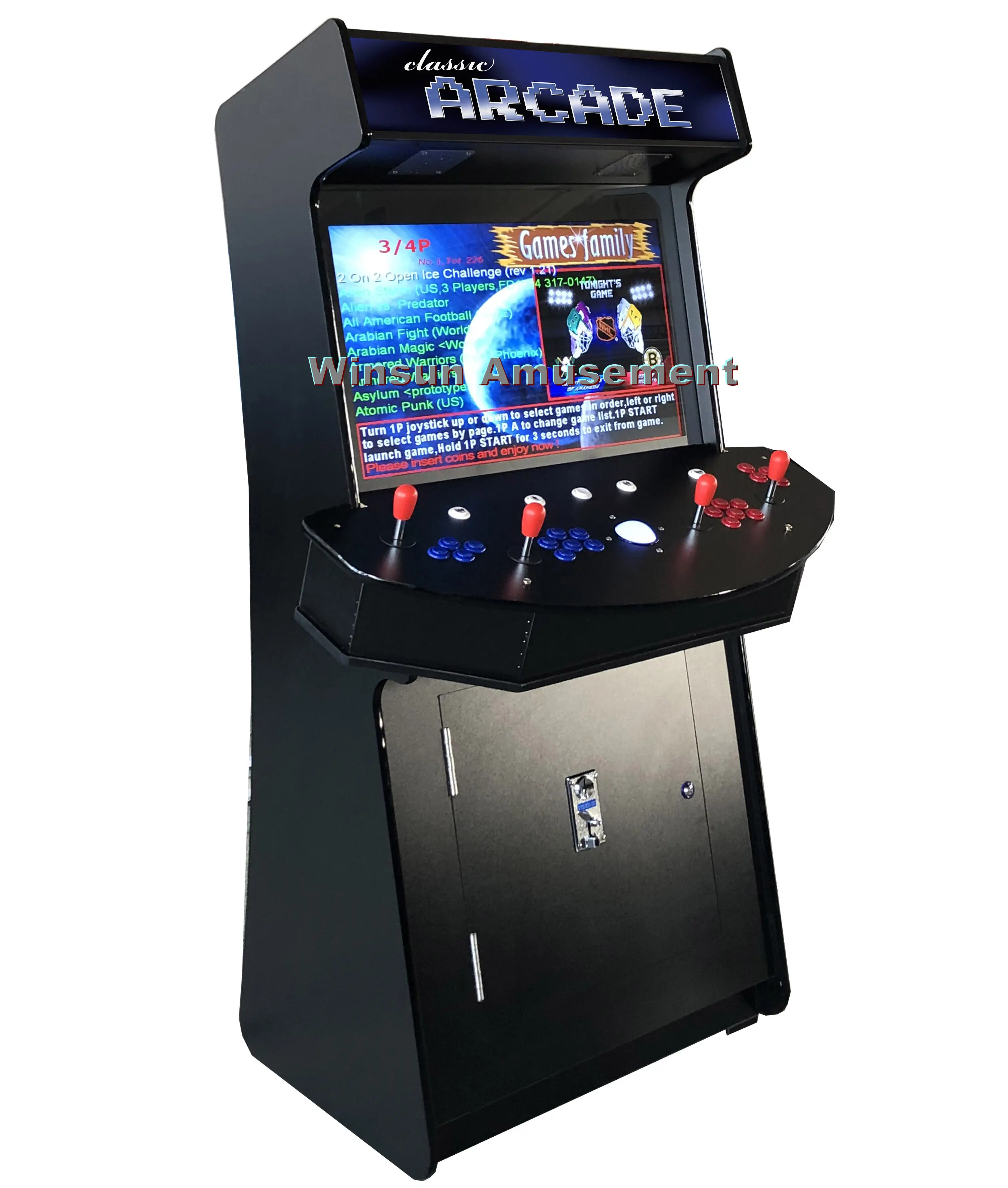 4 spieler Schlank aufrecht arcade maschine mit 3500 Spiele und große trackball