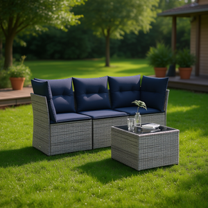 ชุดโซฟาหวายเทียมสีเทา D0100XF6NST พร้อมเบาะรองนั่ง 4 ที่นั่ง เฟอร์นิเจอร์สวนกลางแจ้ง สไตล์ร่วมสมัย - Product Image 2