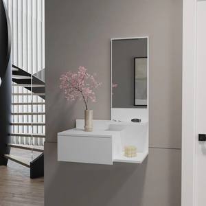 Table de toilette murale en MDF de style nordique avec tiroir pour couloir, studio, coiffeuse blanche avec étagères pour adultes - Product Image 1