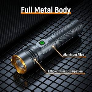 Linterna LED de Largo Alcance con Láser Blanco de 15W, Recargable Tipo-C, Banco de Energía, Zoom, Táctica, Martillo de Emergencia para Camping - Product Image 5