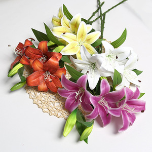 Flores de Lirio Artificiales Lichao, Impresas en 3D, 3 Flores y 2 Capullos, Realistas, de PVC y Seda, para Decoración del Hogar y Accesorios de Boda - Product Image 2