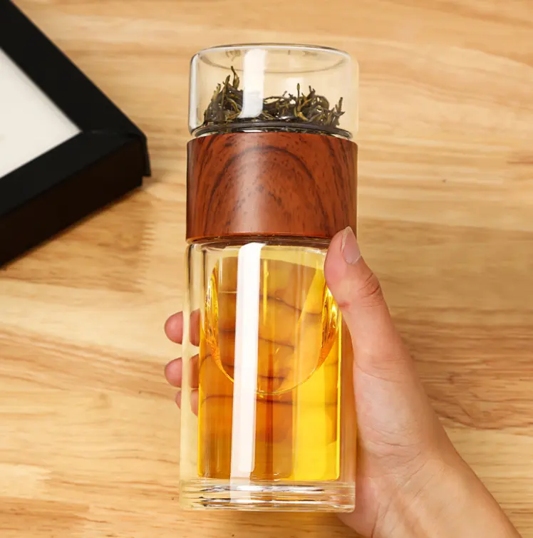 7Ounce Glass Tea Infuser Travel Mug Với Lọc, Cấp Thực Phẩm Đôi Tường Lỏng Lá Trà Trái Cây ThủY Tinh Trà Tumbler Chai