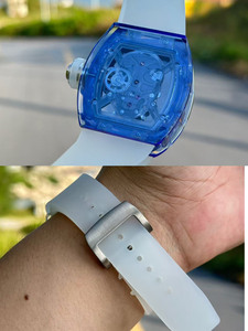 26 Blue Skull Trendy Mechanical <b>Skeletonized</b> Blue Crystal Tourbillon <b>Automatic</b> Mechanical <b>Watches</b> - Product Image 5