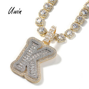 قلادة مخصصة بحرف واحد من الأبجدية الإنجليزية A-Z على شكل باجيت، قلادة بأحرف كبيرة وأرقام للنساء والرجال، مجوهرات هيب هوب - Product Image 1