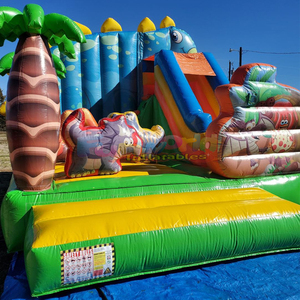 Castillo inflable comercial con tobogán y zona de saltos con diseño de dinosaurio para niños. - Product Image 2