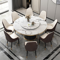 Ensemble de table à manger en marbre turc importé, style nordique, 8 chaises, pieds en métal, table à manger ronde en marbre