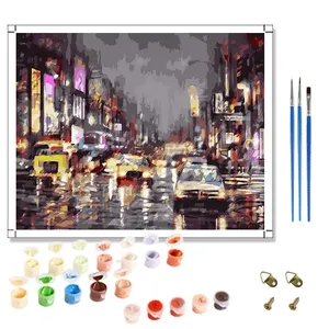 纽约雨夜画布街道上的数字高品质油画DIY数字套装