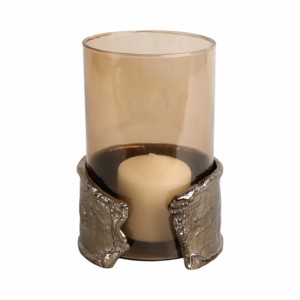 Ornamental <b>Glass</b> Candle Holder With Metal Base Contemporary Pillar Taper <b>Candlestick</b> For Table Centerpiece - Product Image 2