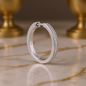 Orecchini a Cerchio Munf in Oro Bianco, Argento 925 Placcato Rodio con Incastonatura a Canale di Diamanti, Gioielli Minimalisti da Donna per Uso Quotidiano - Product Image 2