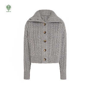 Vente en gros cardigan haut de gamme chaud hiver personnalisé <span class=keywords><strong>veste</strong></span> courte Tejido cardigan pour dames en <span class=keywords><strong>grosse</strong></span> <span class=keywords><strong>laine</strong></span> nylon torsadé pull pour femmes - Product Image 1