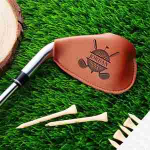 Fundas de cuero PU grabadas con láser para palos de golf, personalizables con nombre, ajuste universal para hierros, juego de fundas portátiles para la cabeza del palo, regalo para papá - Product Image 1