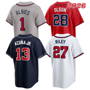 Maillot cousu pour homme <span class=keywords><strong>13</strong></span> Ronald Acuna Jr. Maillot de baseball 1 Ozzie Albies 28 Matt Olson 27 Austin Riley Taille S-3XL - Product Image 1